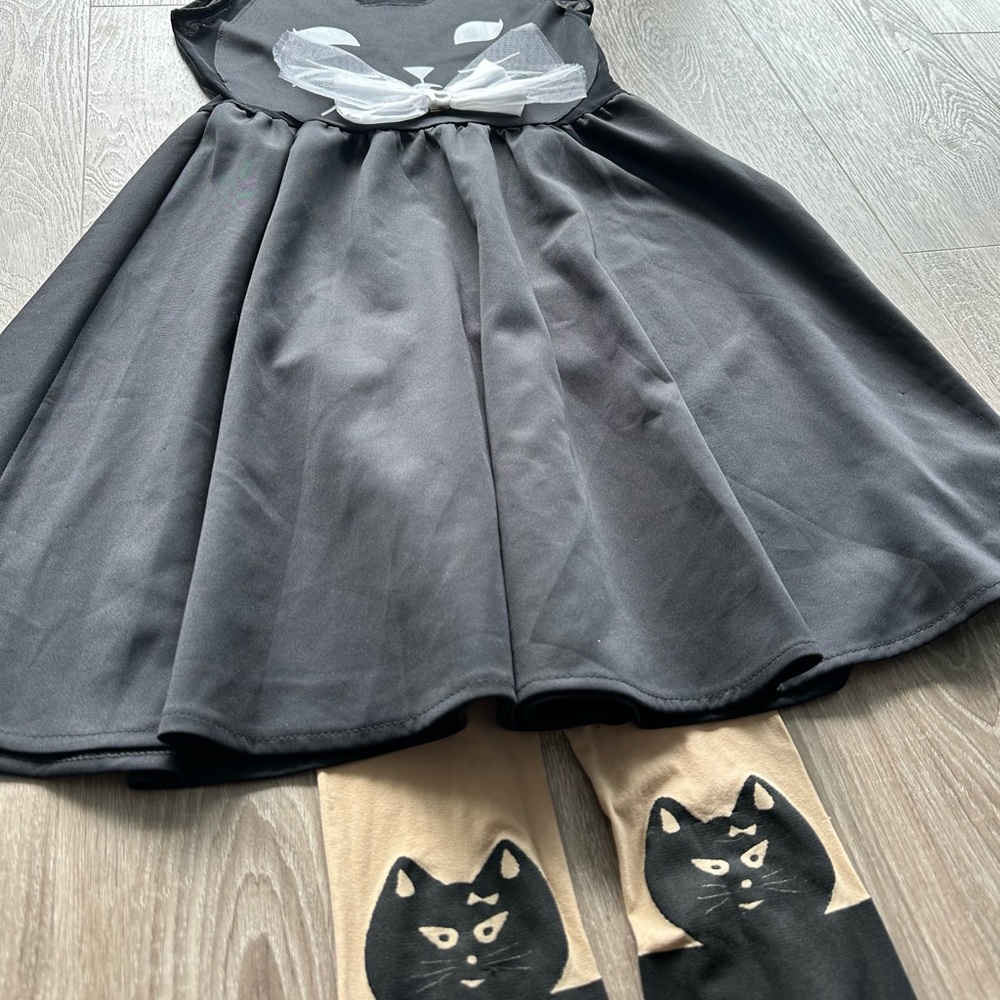 Complete Set Reverse Black Kitty Cat Dress with Detachable Bow